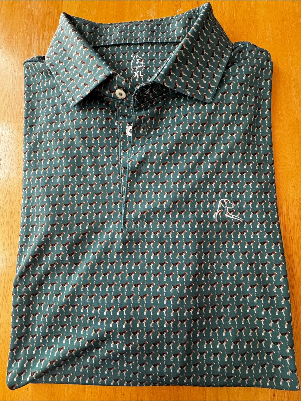 Rhoback XL Men's “The Beagle” Green Performance Polo with Beagle Dog Print
